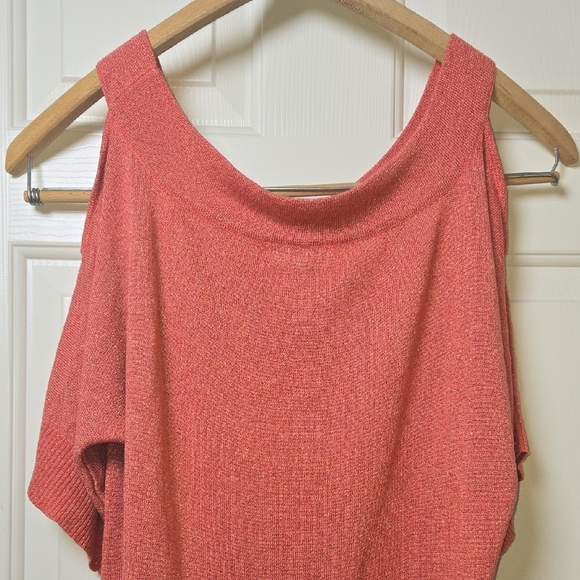Joseph A Coral Sparkly Knit Batwing Top Y2K  Coquette Shimmering light sweater M - Picture 6 of 9